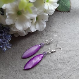 Shell Mother Of Pearl Lilac Drop Silver Plated Earrings