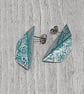 Aluminium Tin Geometric Stud Earrings – Half Folded Design – Silver Turquoise - Image 5