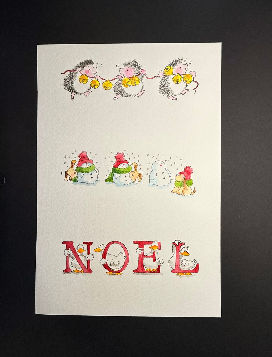 A4 card topper page using Penny Black stamps - Three Christmas animals (long)