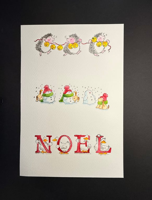 A4 card topper page using Penny Black stamps - Three Christmas animals (long)