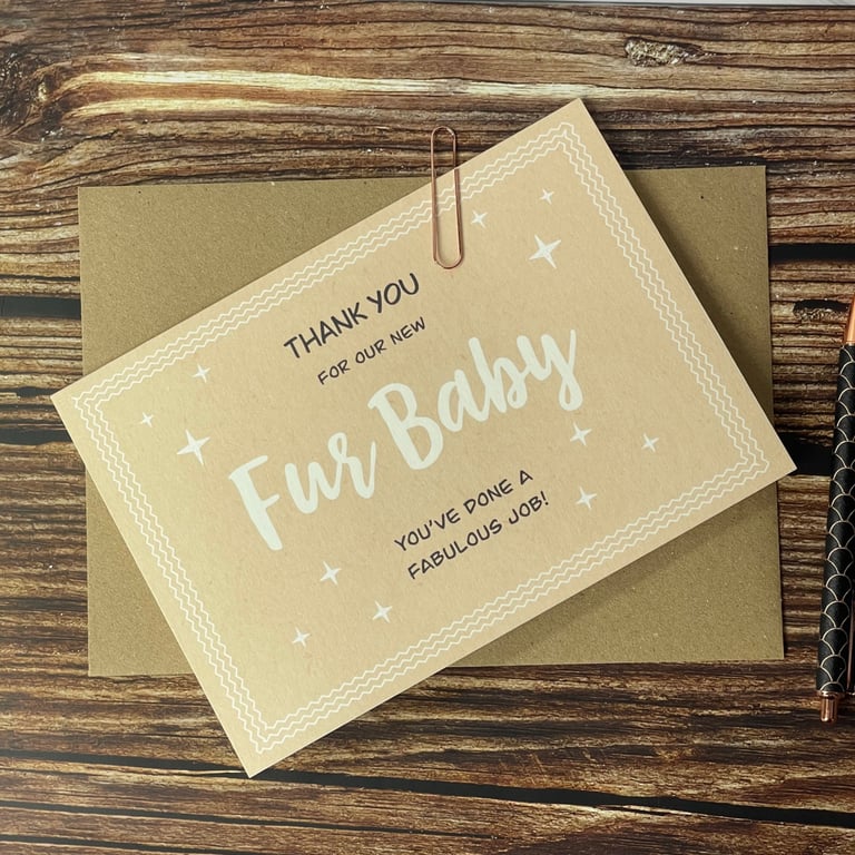 Thank You For Our New Fur Baby Card- Dog & Cat Breeder, Rescue, Thank You Card