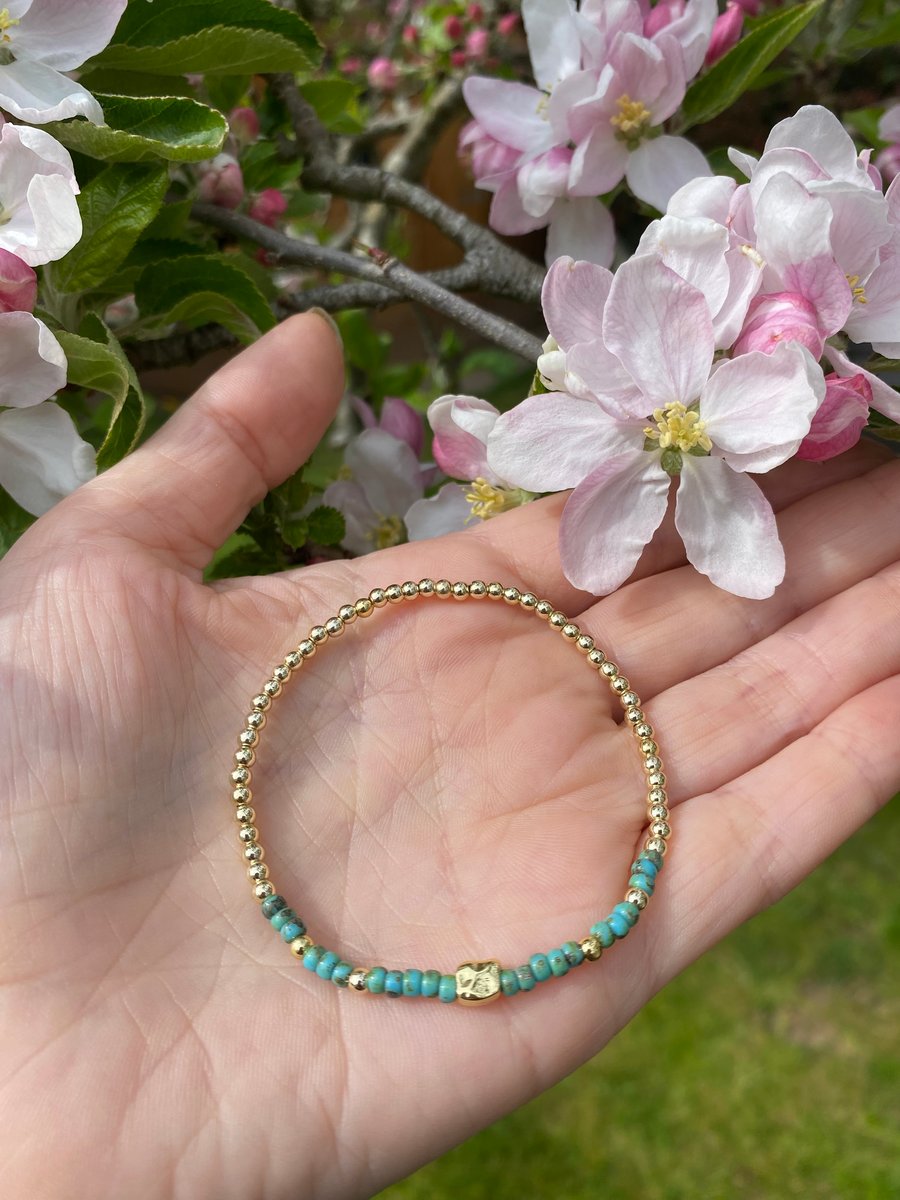 Bracelet with Gold Filled and Turquoise Beads and 