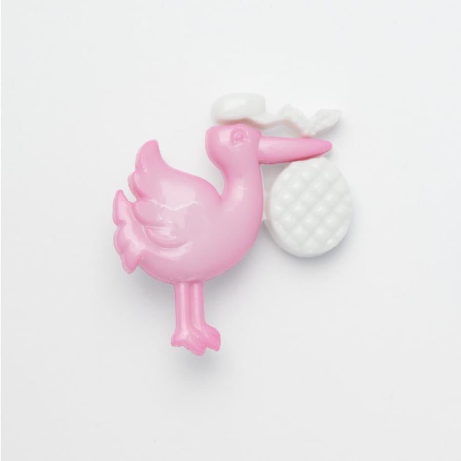 Pink stork Baby buttons 34mm