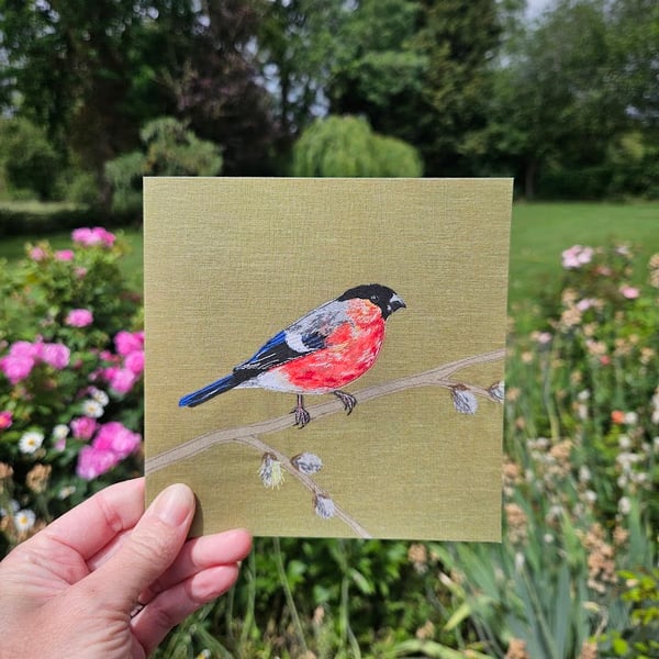 Garden bird card, Bullfinch card, blank cards, bird lover, bird watching
