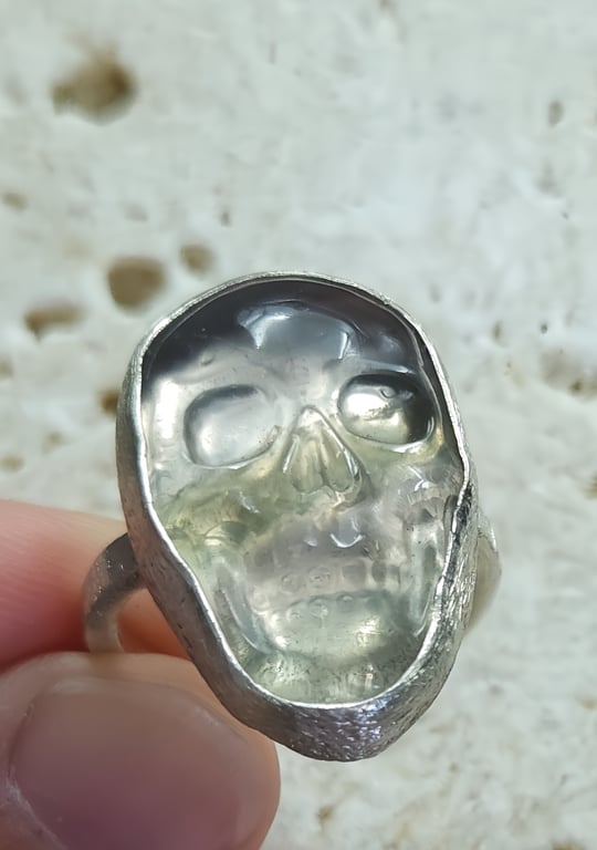 Mystic Fluorite Skull Silver Ring