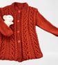 Hand Knitted  Longer Length Cardigan In A Rust Wool Blend Yarn-Age 2-3 year