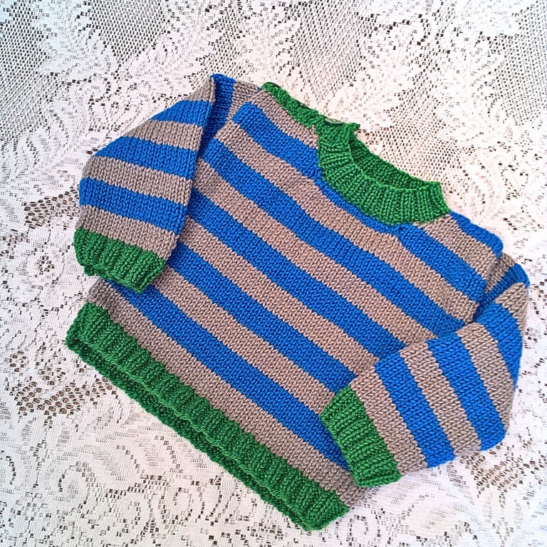 Baby's Hand Knitted Striped Sweater, Baby's Knitted Jumper, Gift Ideas for Baby
