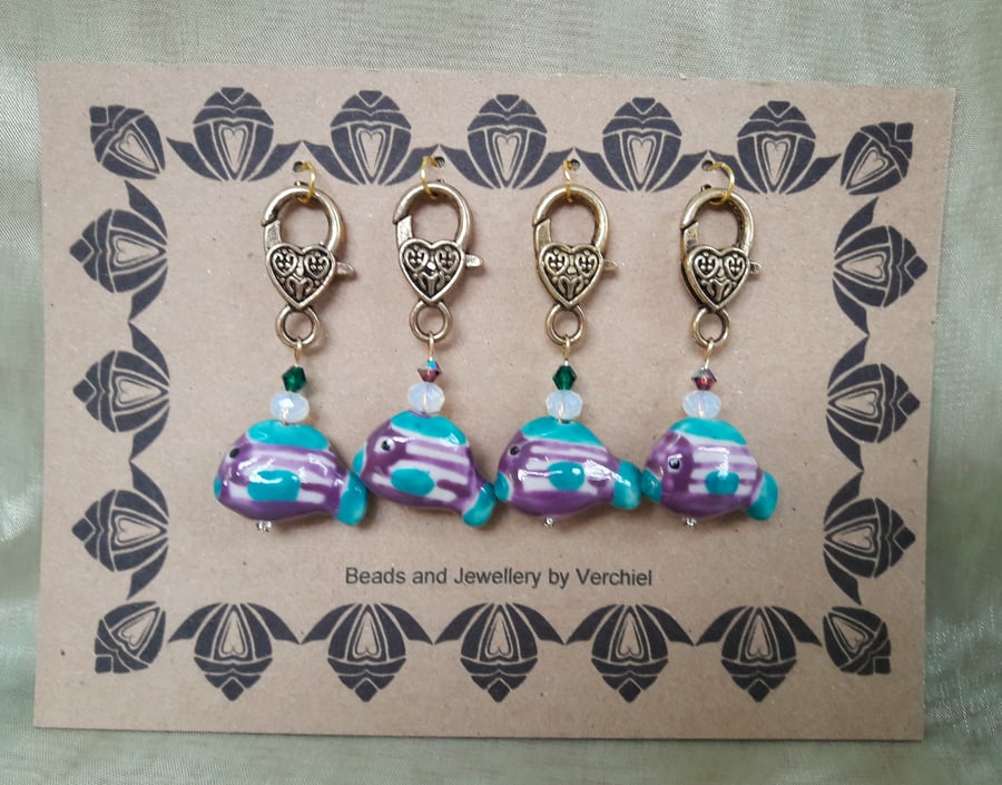 Set of Ceramic Fish Stitch markers for crochet