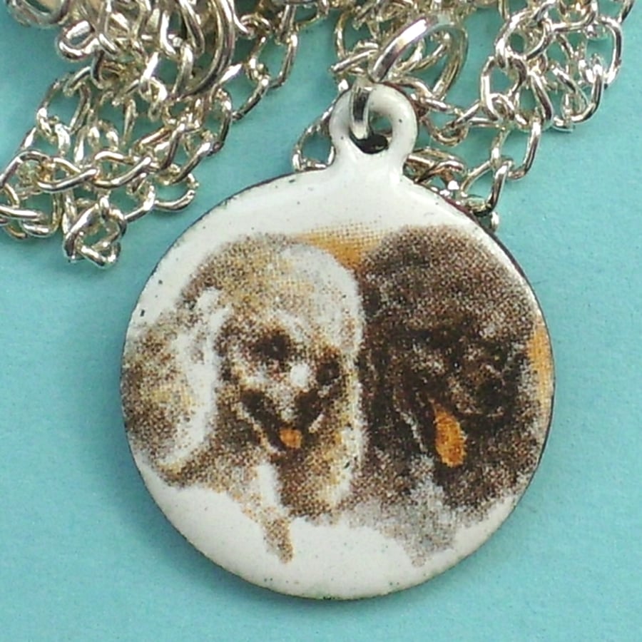 poodles - transfer picture on white pendant 