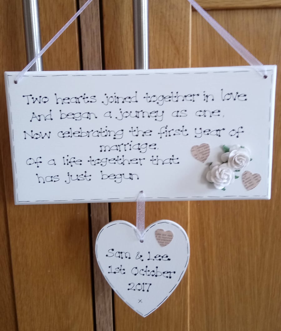 Personalised 1st First Paper Wedding Anniversary Gift Plaque