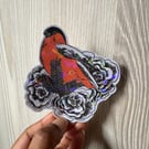Bullfinch and Flower Sticker Die cut Sticker  Handmade Bird Watching 