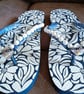 Shell Pearl And Ribbon Hand Decorated Blue Floral Flip Flops Size 5-6 - Image 7