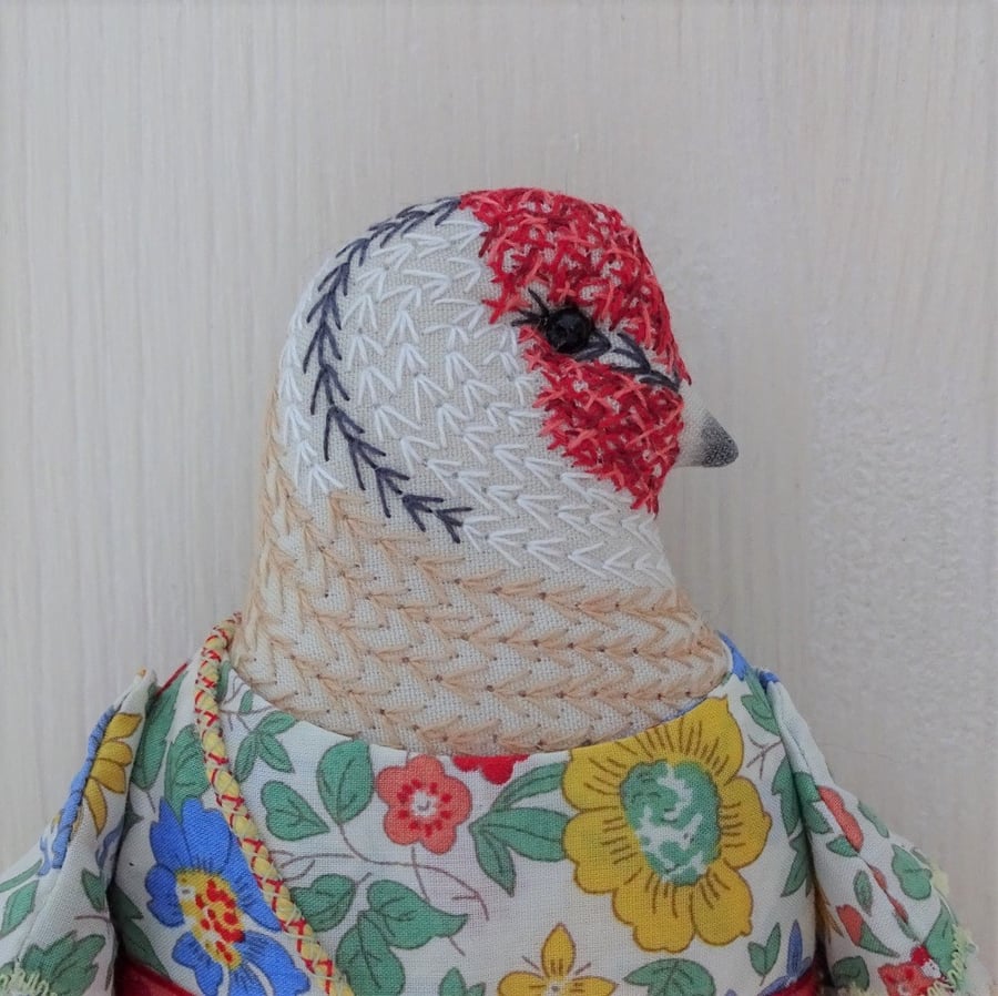 Kate - A Hand Embroidered Goldfinch Folk Art Rag  Doll 