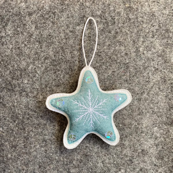 Christmas Star, Wool felt Xmas Star, Icy Blue Star, Christmas Tree decoration