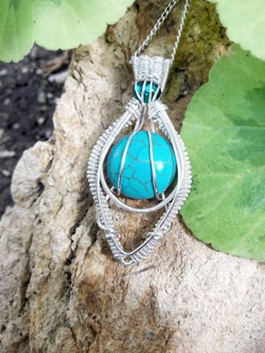 HALF PRICE SALE Handmade Wire work Turquoise pendant 