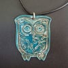 Teal ceramic owl necklace