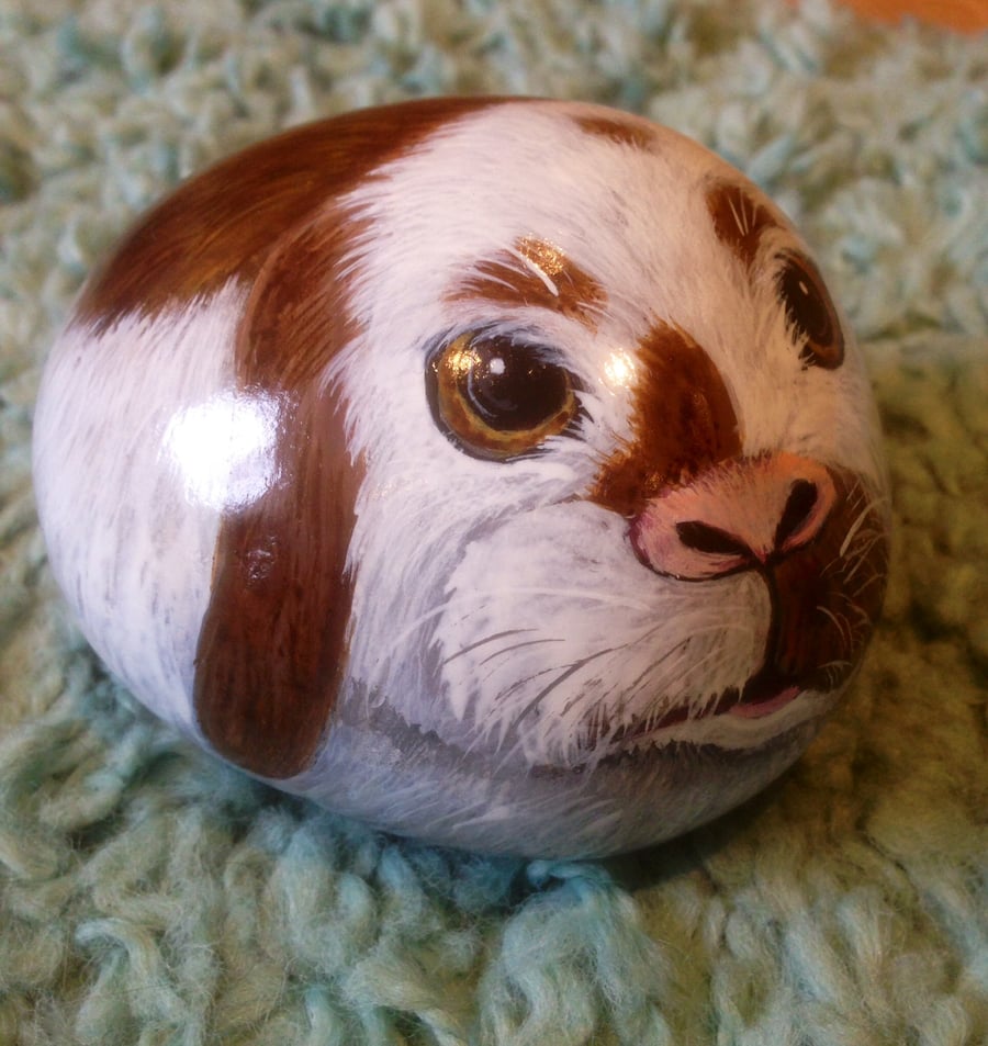 Rabbit hand painted on stone 