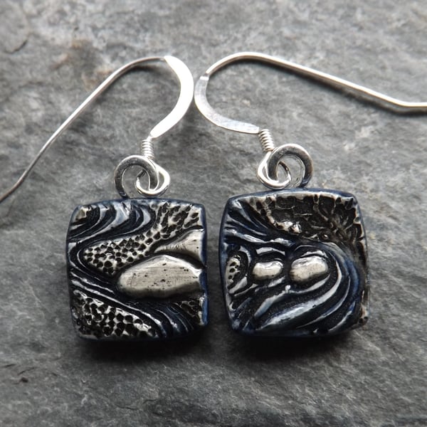 Seashore ceramic and sterling silver drop earrings 