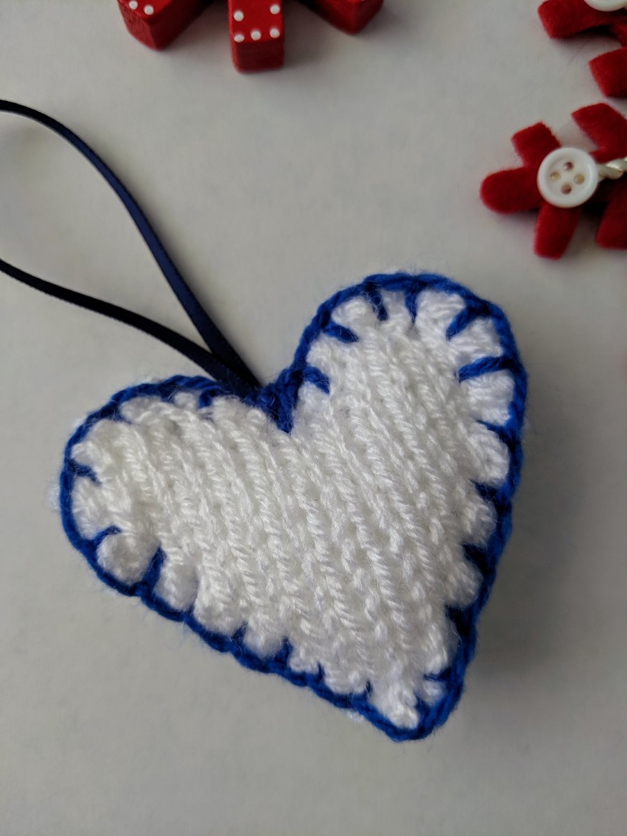 SALE Hand-knitted blue and white love heart