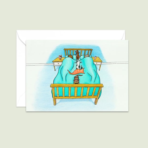 Cats and Kittens Greeting Card: Hand Drawn Illustration for a Cat Lover (111)