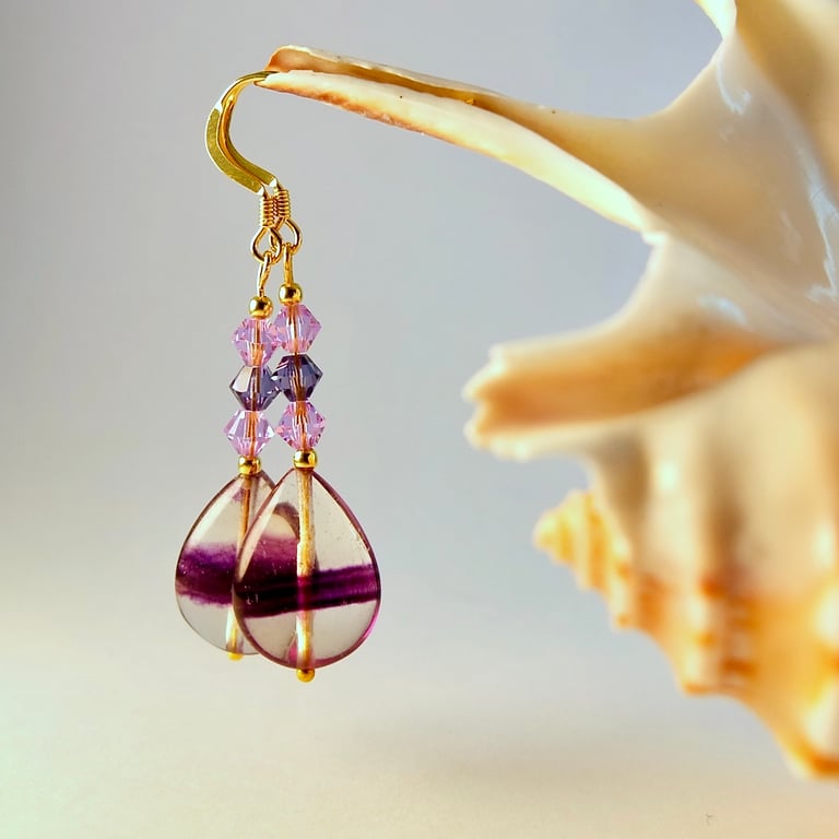 Fluorite And Crystal Earrings - Birthday, Anniversary, Bridesmaid, Gifts For Her