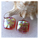 Handmade Fused Dichroic Glass Earrings 279 Red Bubbles