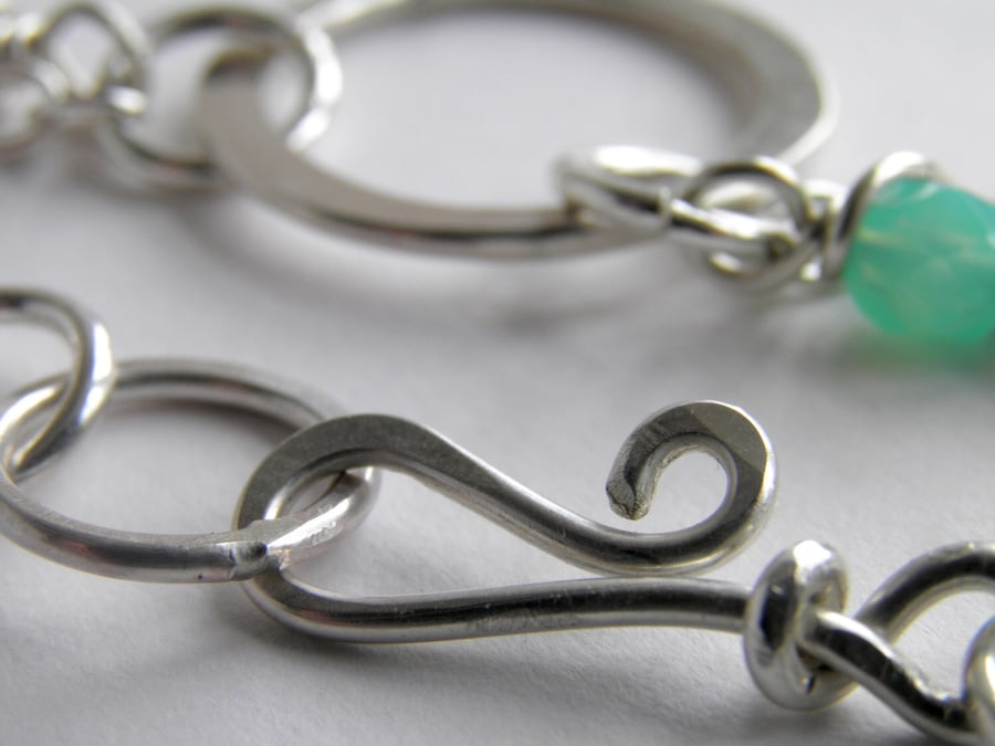 Sterling Silver Bracelet  Aqua Beads - Artisan OOAK