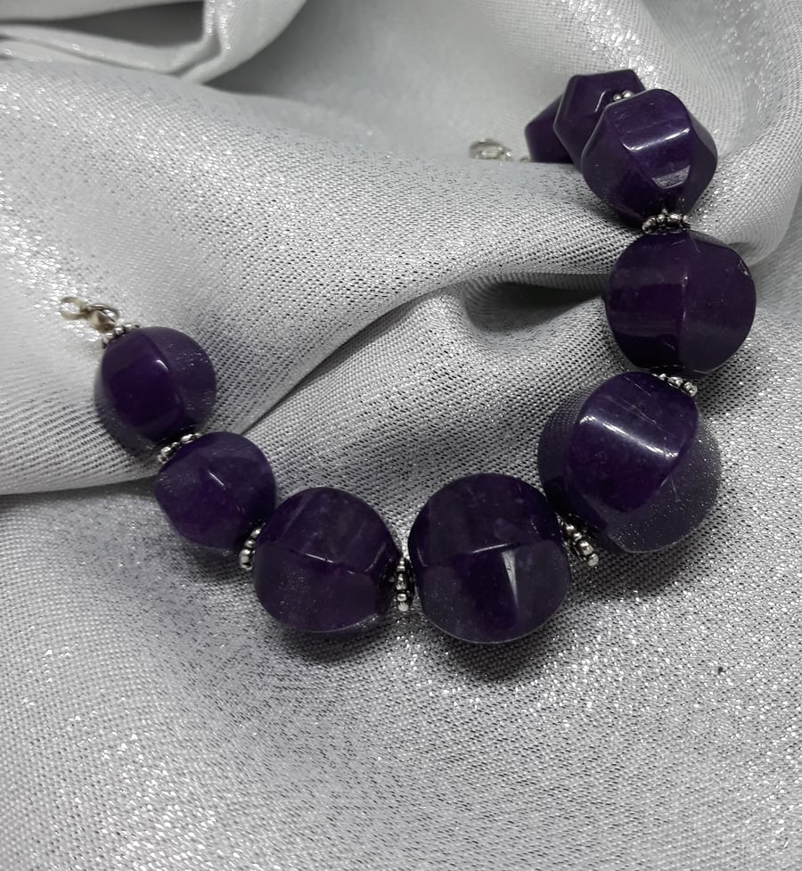 BR196 Chunky Purple stone beaded bracelet
