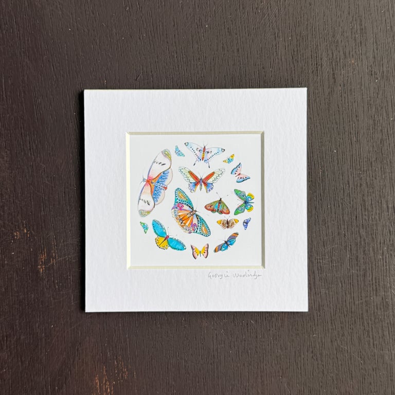 'Butterflies' 5" x 5" Hand Finished Print
