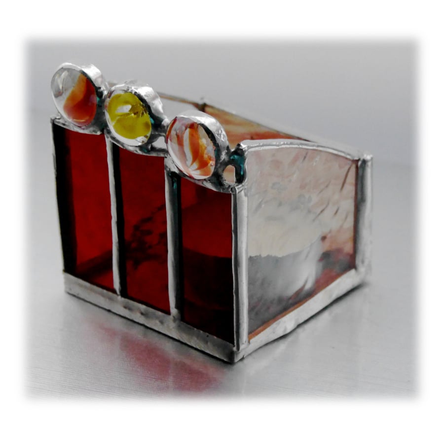 Candle Box Stained Glass Handmade Red Votive small