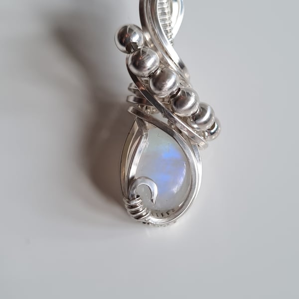 Handmade 925 Silver & Natural Rainbow Moonstone Necklace Gift Crystal Jewellery