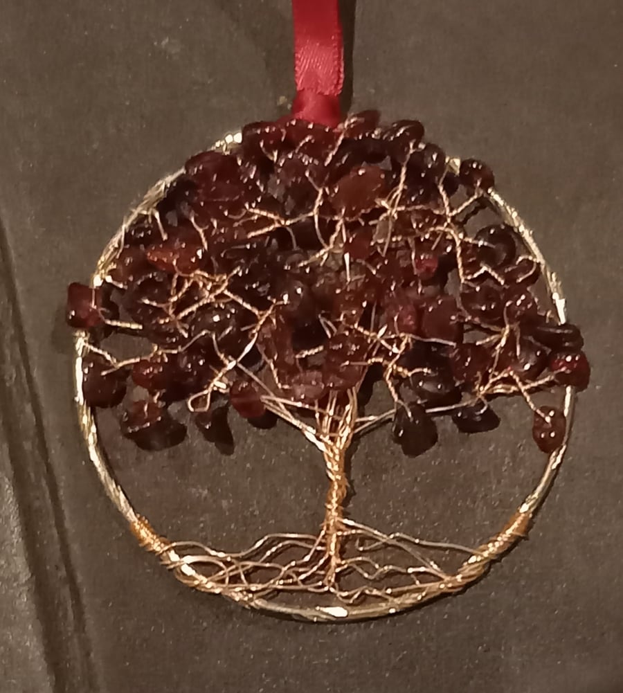 Garnet  tree of life bangle hanger 
