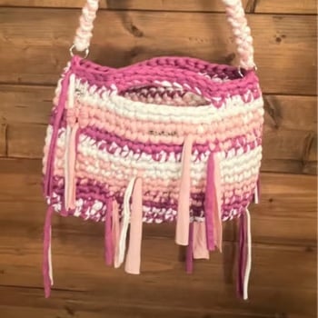 Bespoke Crochet Shoulder Bag — Pink & White Handmade in the UK