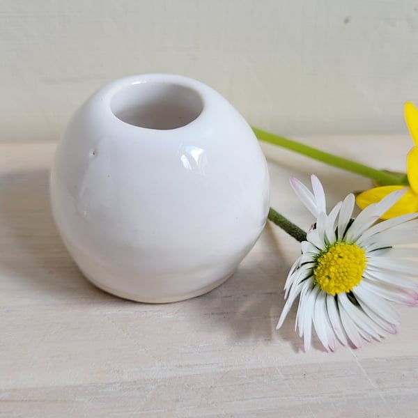 Handmade miniature bud vase with white glaze, forget me nots ceramic vase