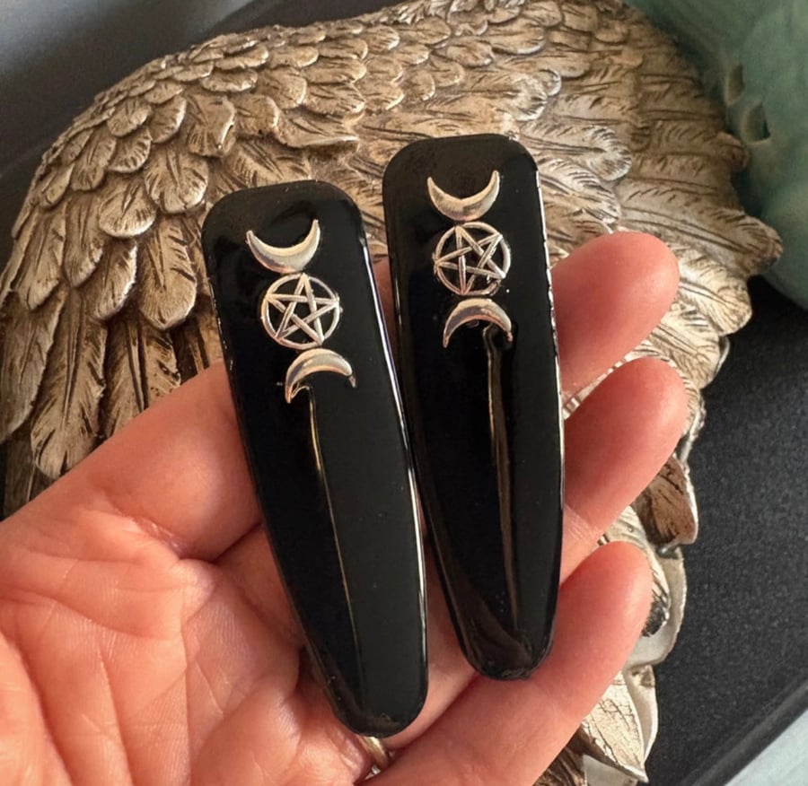 2 x gothic triple moon hair clip slides alt indie