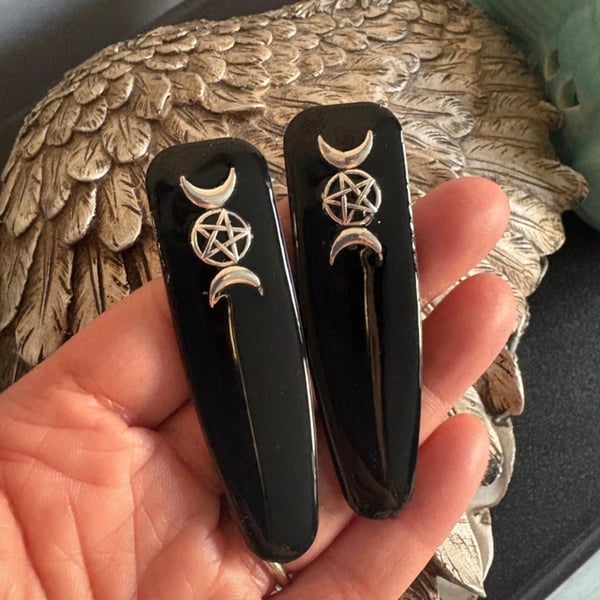 2 x gothic triple moon hair clip slides alt indie