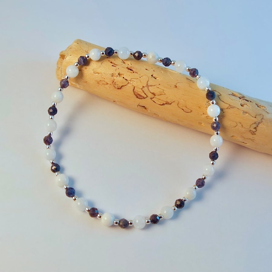 Real Sapphire, Moonstone & Sterling Silver Bracelet, September Birthstone Gift