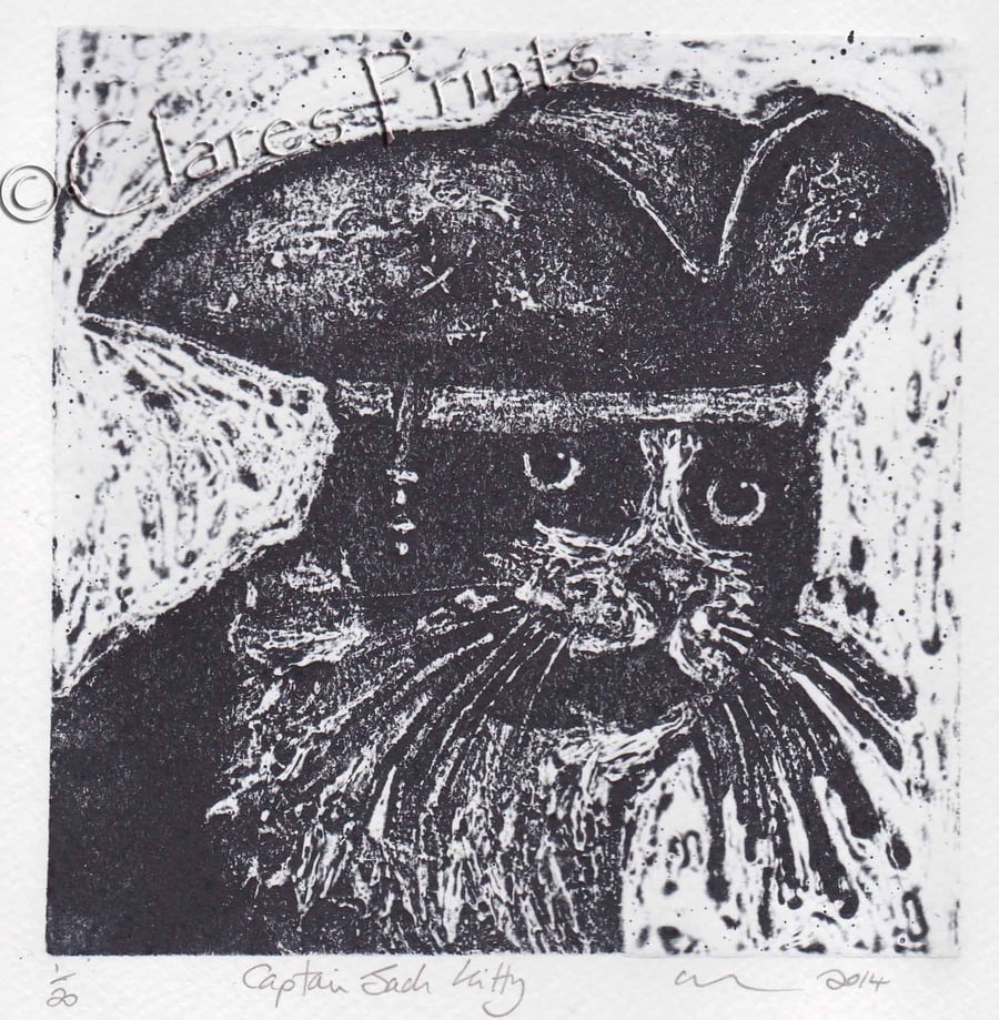 Captain Jack Kitty Cat Art Limited Edition Hand-Pulled Collagraph Print