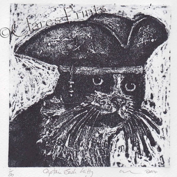 Captain Jack Kitty Cat Art Limited Edition Hand-Pulled Collagraph Print