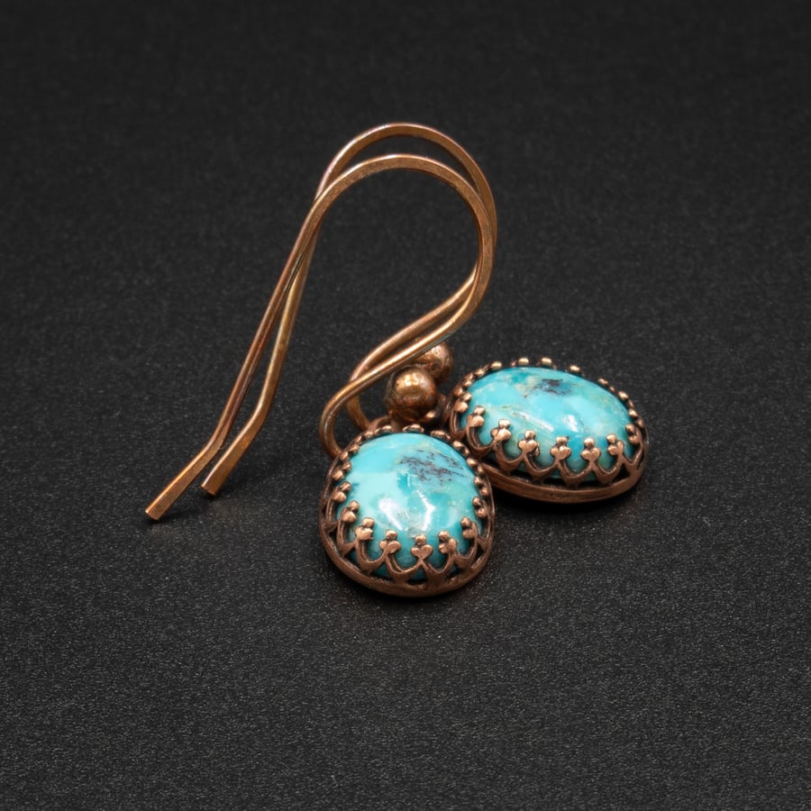 Natural Turquoise and copper handmade semiprecious stone drop earrings
