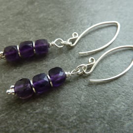 sterling silver earrings, amethyst gemstone