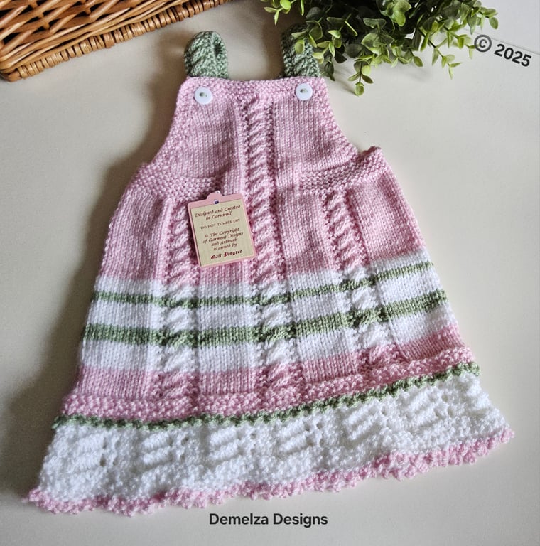 Baby Girl's Hand Knitted Designer Pinafore Dress Hand Knitted 6-12 months size