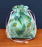 Reusable Fabric Gift Bag - Aqua Botanical Leaf Drawstring Bag
