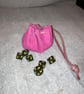 Pink coloured suede leather drawstring dice bag - coin pouch - Image 3