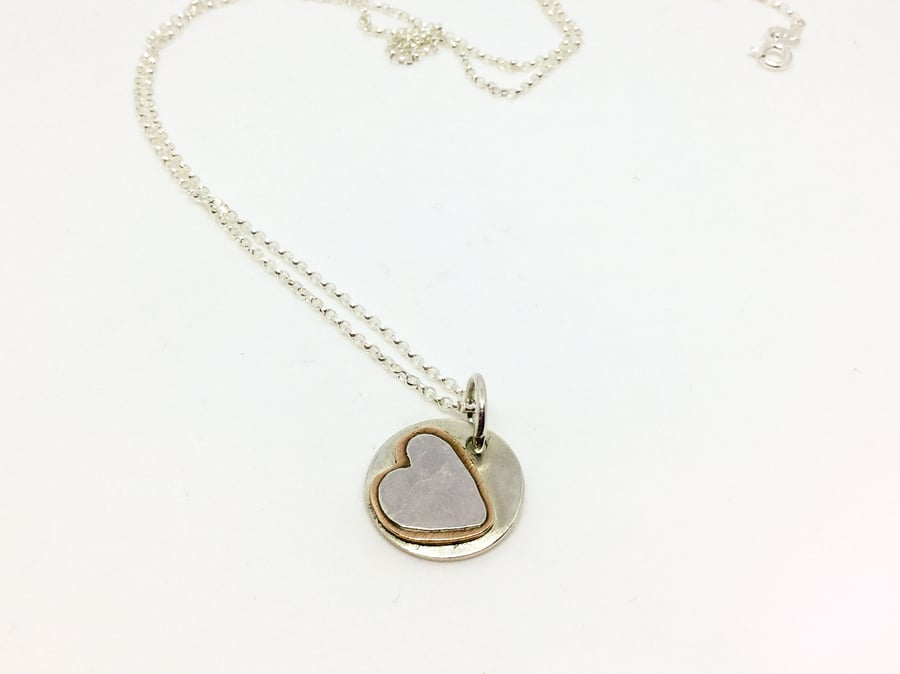 Handmade Sterling Silver And Copper Heart Pendant
