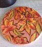 Set of two handpainted wooden coasters, metallic Autumn leaves.    - Image 5