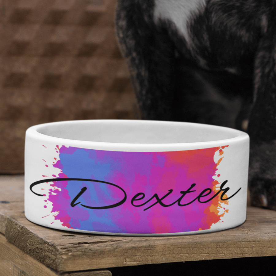 Personalised Watercolour Paint Splash PET BOWL  Small Large Custom  Cat Dog Bowl