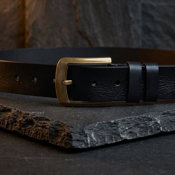 Black Full Grain Vintage Textured Leather Belt Heritage Brass Buckle 38mm