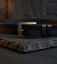 Black Full Grain Vintage Textured Leather Belt Heritage Brass Buckle 38mm