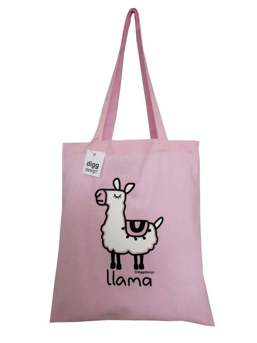 Digg Design LLAMA cotton Tote Bag. Baby Pink